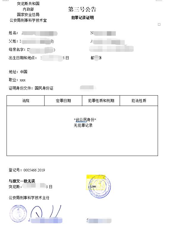 國外無犯罪記錄翻譯成中文模板圖片