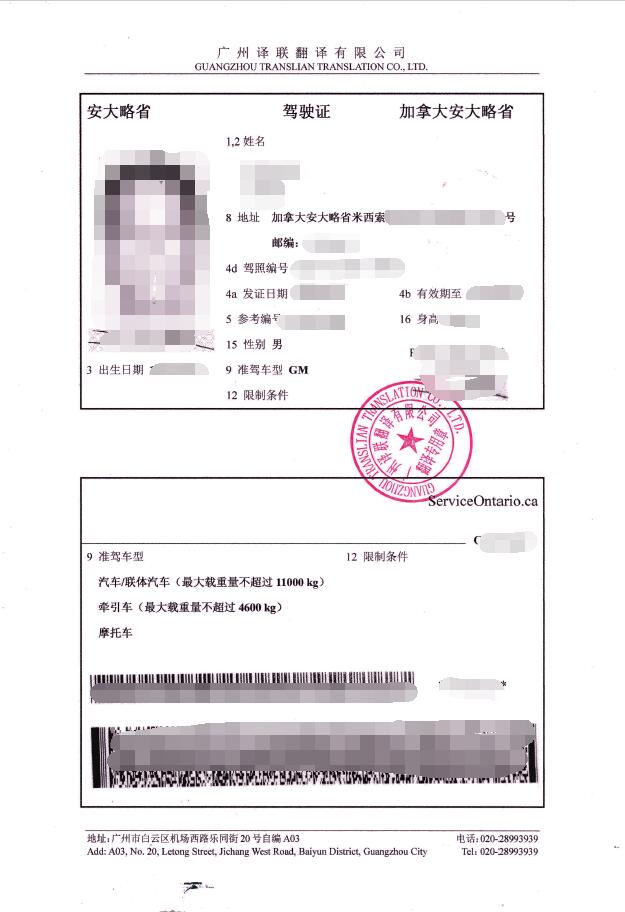 國(guó)外駕照翻譯成中文模板圖片