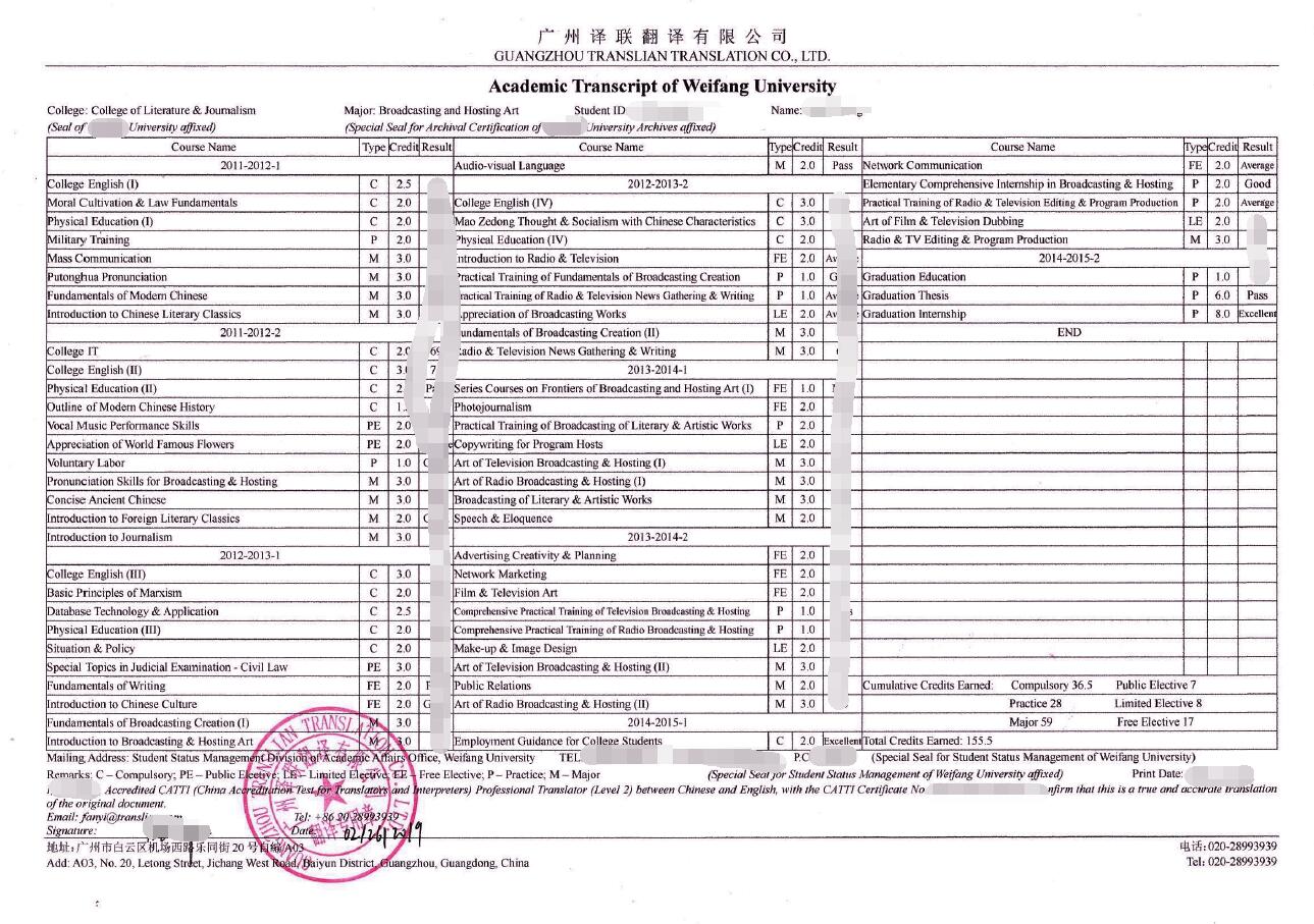 成績(jī)單翻譯模板圖片