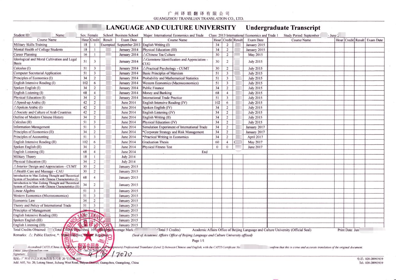 留學(xué)成績單翻譯圖片