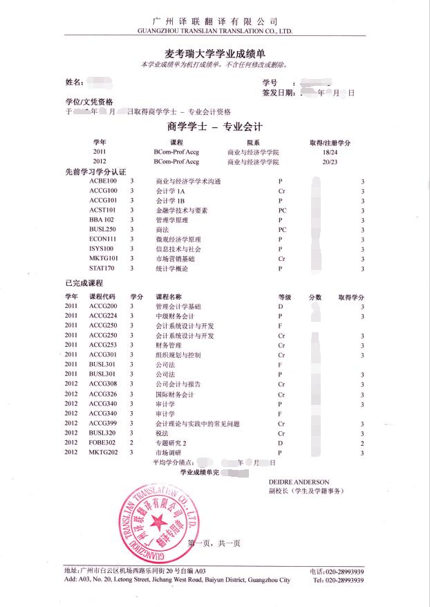 留學(xué)學(xué)歷成績(jī)單翻譯圖片